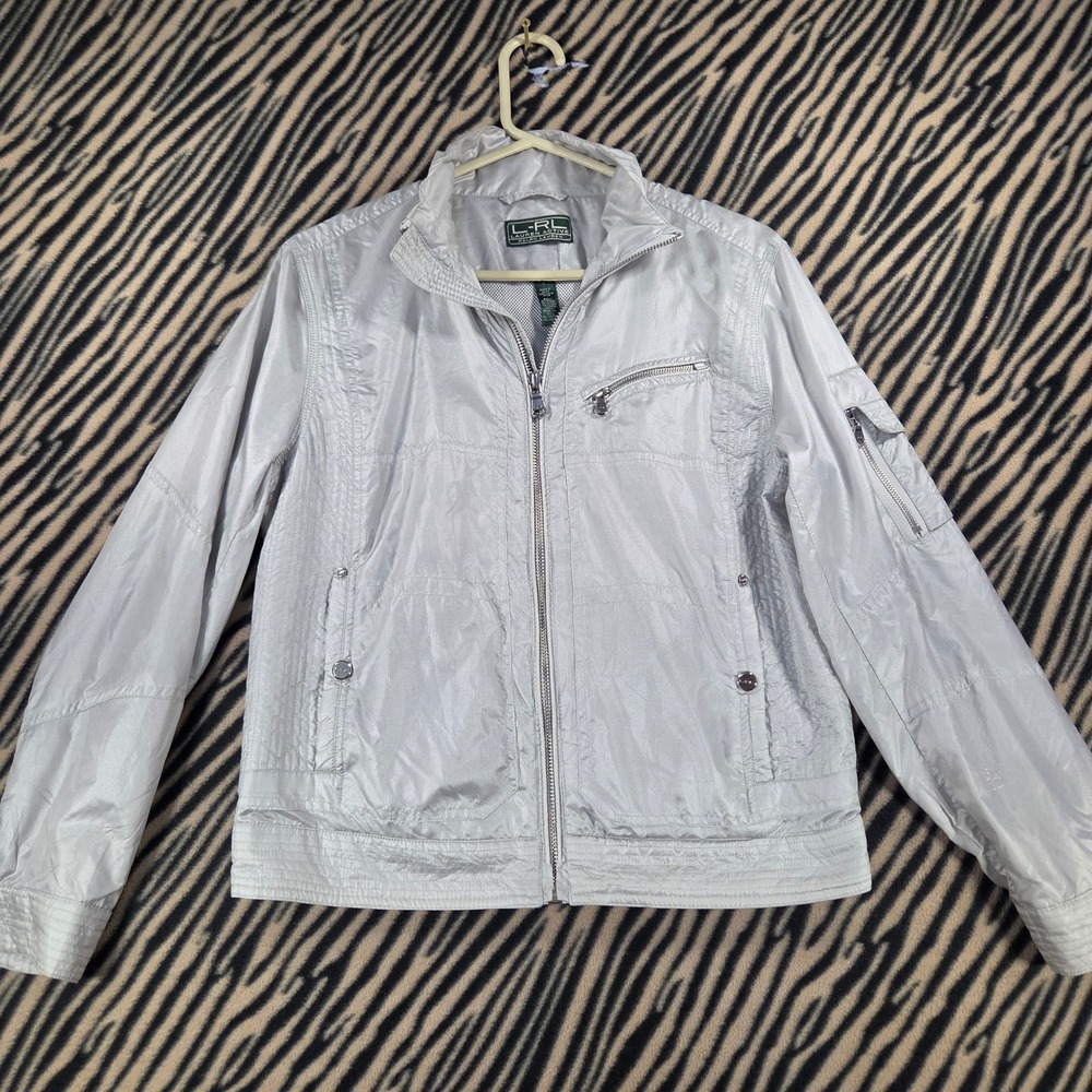VTG 90s Y2K Lauren Active Ralph Lauren Silver Nylon Windbreaker Jacket Large